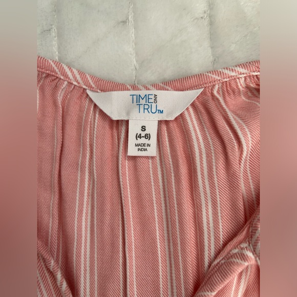 Time and Tru Pink & White Striped Top with Tie Detail & Bell Sleeves Size Small - Picture 4 of 8